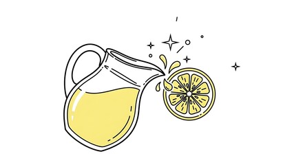 Refreshing lemonade pouring from a pitcher with a lemon slice