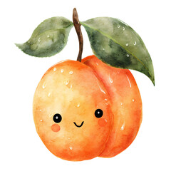 Delightful Watercolor Illustration Of A Charming Apricot With A Sweet Smile And Happy Expression