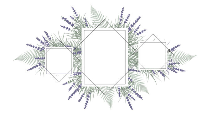 Elegant Lavender and Fern Geometric Frame Design.