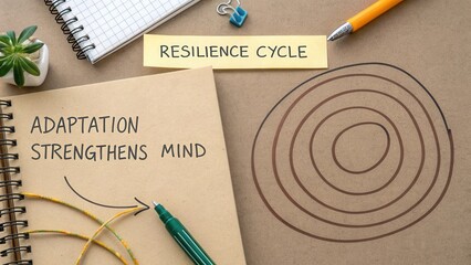 Resilience Cycle Concept with Notepad and Stationery Items for Personal Growth and Mental Wellbeing