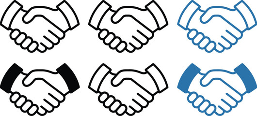 Fototapeta premium Hand shake logo icon. business handshake icon vector illustration, multiple styles, two hands make a deal, designed for corporate branding, partnership agreements, client interaction