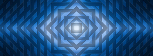 Illustration of intricate blue geometric pattern background with a mesmerizing tunnel effect and symmetrical design