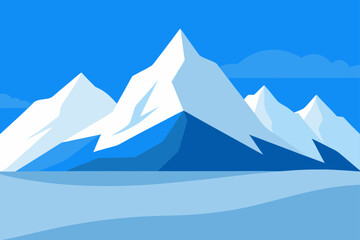 Snowy mountain range and winter landscape, minimalist vector