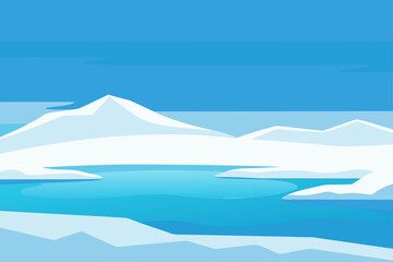 Frozen arctic scene with snowy mountains and clear blue water