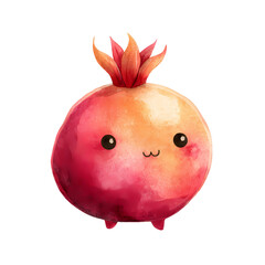 Adorable Watercolor Pomegranate Character With Cute Face Vibrant Colors On Transparent Background