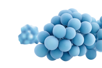 Spherical cells cluster, light blue hues, dark background