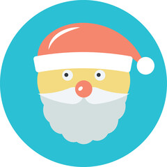 Santa Claus Face Cartoon Icon Illustration With Red Hat And White Beard On Blue Circle Background With Transparent Background