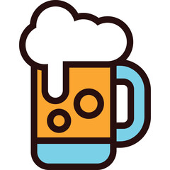 Illustration of a frothy beer mug with bubbles inside in orange and blue colors on a transparent background