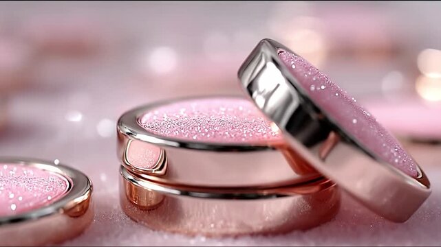 Pink cosmetic product on a textured surface with soft lighting and bokeh effect