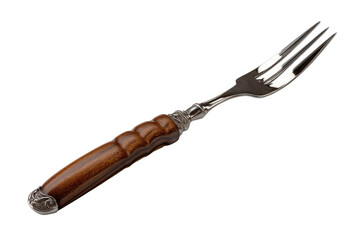 Ornate fork steel tines, carved wooden handle