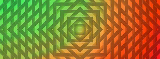 Illustration of geometric pattern background with gradient of green, yellow, and red colors and square shapes