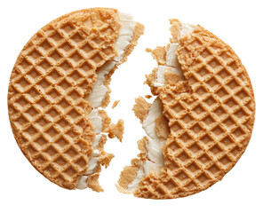 Cracked round waffle sandwich filled with cream