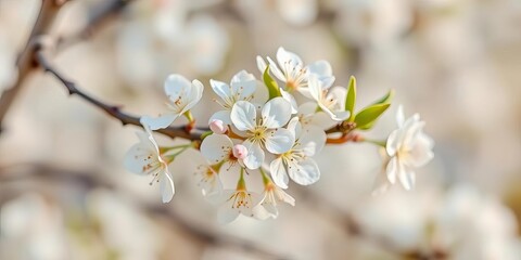 Delicate white blossoms on soft, blurred background, minimal, romantic
