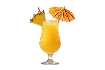 Tropical drink with pineapple wedge and umbrella decoration