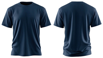 Dark blue t-shirt, front/back view on black background