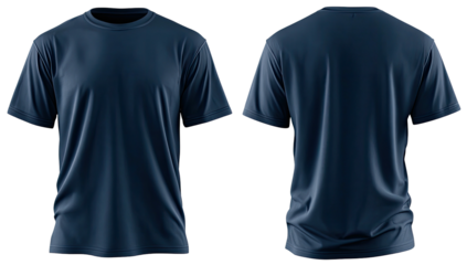 Dark blue t-shirt, front/back view on black background