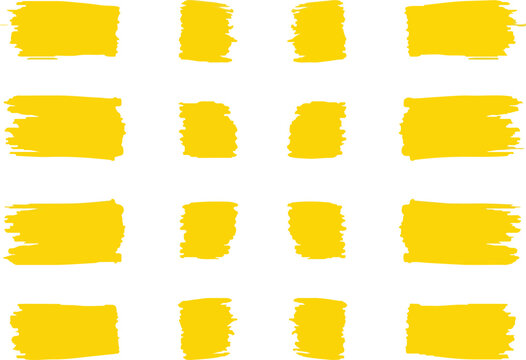 Sixteen yellow rectangles brushstrokelike arranged in a fourbyfour grid Each on white background