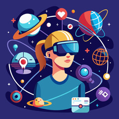 &ldquo;Vector illustration: virtual reality and metaverse concept &ndash; headset, avatars, icons&rdquo;
