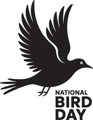 Black bird silhouette in flight with national bird day text