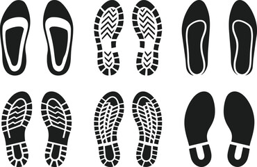 Shoe Print Silhouette Set – Footwear and Boot Tracks Vector Illustration Collection