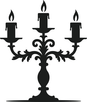 Black silhouette of a three-armed candelabra with lit candles