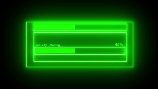 Neon Security Upload Interface Animation with Glowing Progress Bar and Futuristic HUD Design.4k animation motion vedio