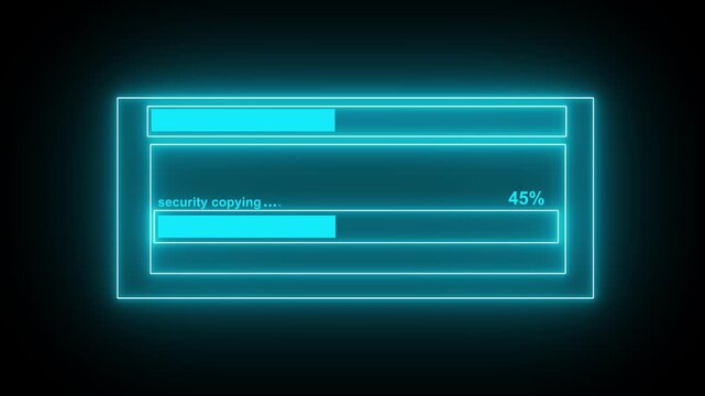 Neon Security copying Interface Animation with Glowing Progress Bar and Futuristic HUD Design.4k animation motion vedio