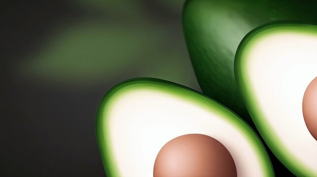 A close-up view of fresh avocados, showcasing their vibrant green skin and creamy white flesh with prominent brown pits. - Powered by Adobe