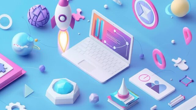 3d Isometric digital illustration floating laptop icons Videos