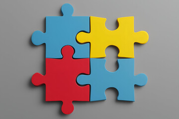 Fototapeta premium A vibrant puzzle piece arrangement in primary colors representing creativity and problem-solving in a playful way.