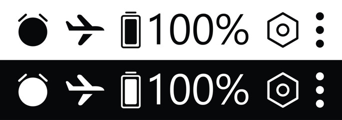 Status bar icon, Phone bar status Icons, battery Icon, wifi signal strength. Battery, signal, wifi icons, simple design. Status bar icon phone signal wifi battery icon vector illustration.