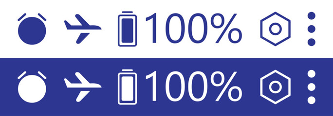 Status bar icon, Phone bar status Icons, battery Icon, wifi signal strength. Battery, signal, wifi icons, simple design. Status bar icon phone signal wifi battery icon vector illustration.