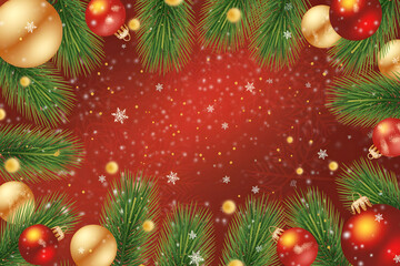 Christmas tree with balls festive background