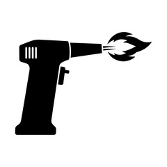 Black silhouette of a butane torch with a flame, isolated on a white background.