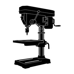Industrial Drill Press Machine Silhouette for Workshop and Manufacturing.