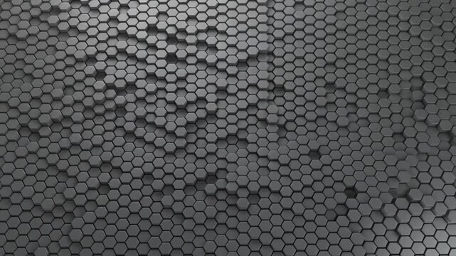 Abstract hexagonal pattern background with a subtle wave effect, deep gray tones
