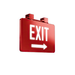 Red Rectangular Exit Sign with Bright White Glowing Letters and Arrow Symbol Indicating Direction Isolated on Black Background