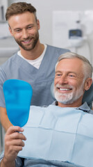 Obraz premium Dentist interacting with patient in dental office with welcoming atmosphere