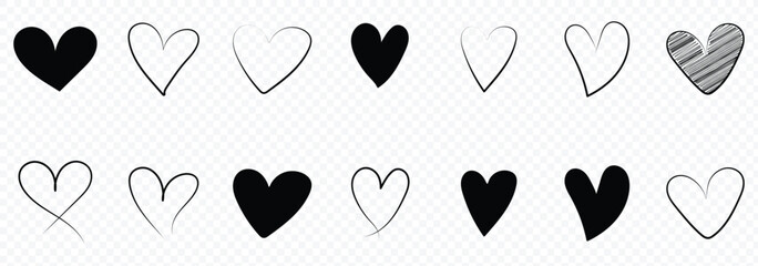 Collection of hand drawn heart doodles in different styles. Hand drawn hearts icon collection. Various different hand drawn heart icon love collection. eps 10 © Hike Studio 444