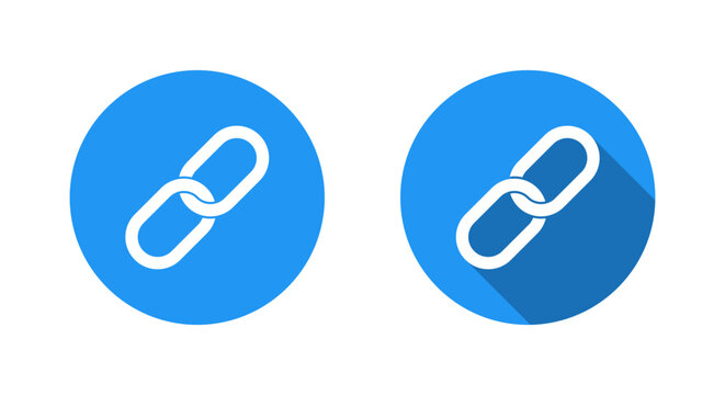 Chain link icon with long shadow. URL connection symbol. Hyperlink, attachment sign