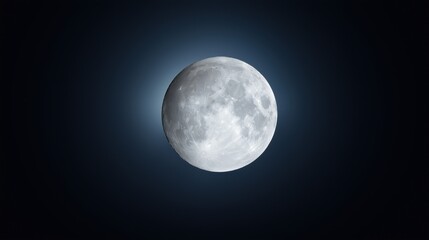 Fototapeta premium Supermoon detail. A glowing super moon with a sharply detailed lunar surface rising against a dark blue gradient night sky, astronomy, nature, and night-sky concepts.