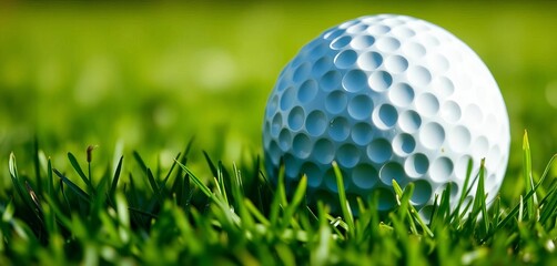 Close-up of a dimpled golf ball on green grass,  drive,  course