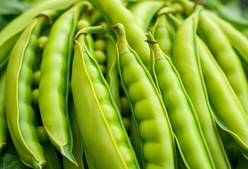 Close-up of vibrant green peas in their pods, fresh and bright,  healthy eating,  vibrant green