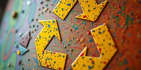 Close-up view of a colorful recycling symbol for garbage, recycling,  reuse