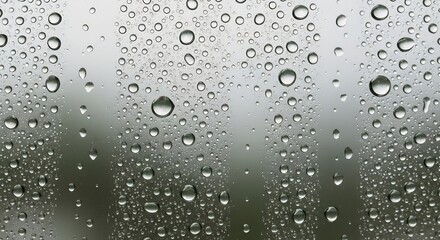 Glass surface covered in water droplets blurry background