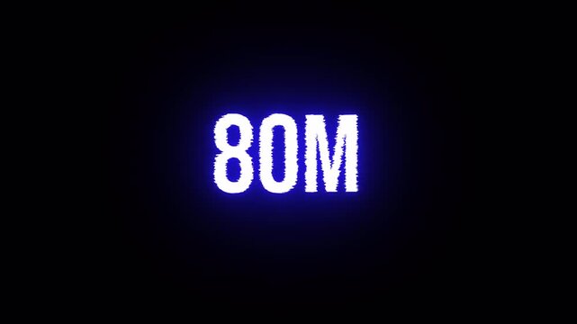 80 Million glowing text animation with glitch effect on transparent background with alpha channel. social media celebration achievement for social media videos