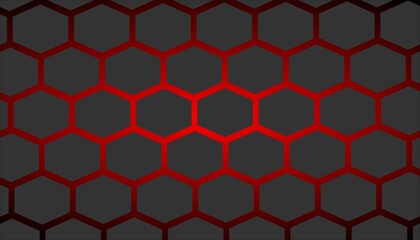 Red glowing hexagon grid pattern on a dark background with a modern geometric design effect