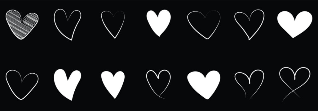 Collection of hand drawn heart doodles in different styles. Hand drawn hearts icon collection. Various different hand drawn heart icon love collection. eps 10