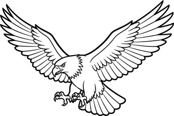 Fototapeta premium PrintMajestic eagle illustration in flight, powerful wings spread wide, detailed line art design, fierce raptor drawing, bold wildlife artwork, vector style