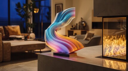 Modern Abstract LED Art Sculpture in Cozy Living Room Setting